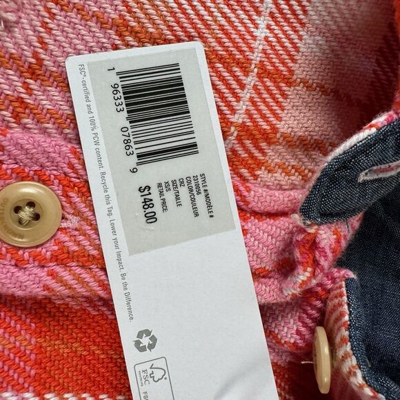 Outerknown Blanket Plaid Shirt Womens Flannel Long Sleeve Pink Orange XS/S - Picture 4 of 8